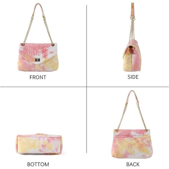 Women Quilted Denim Chain Shoulder Bag with Flap - Picture 6 of 6